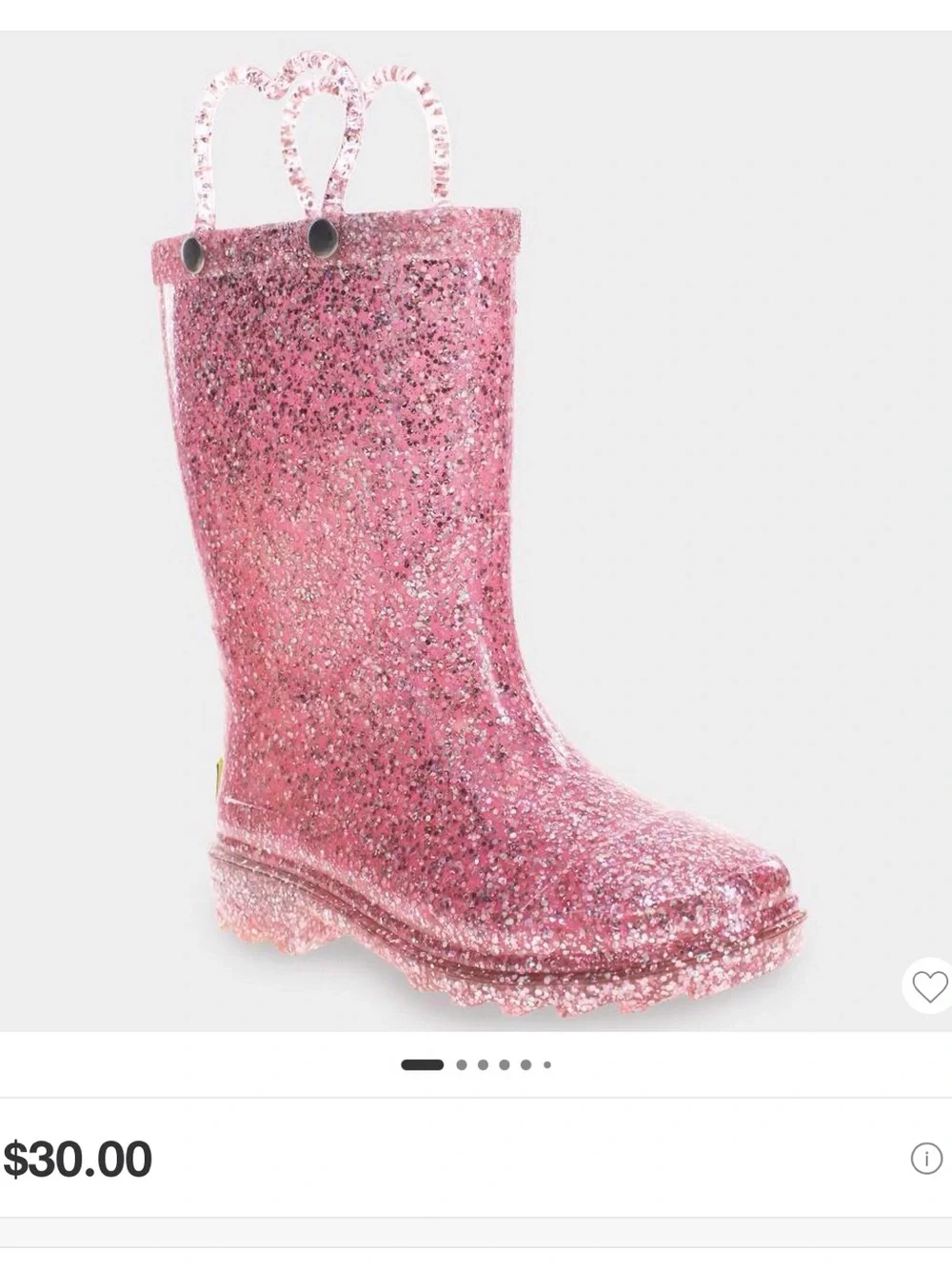 NWOT-Western Chief Pink Glitter Kids Rain Boot with Pull Handles